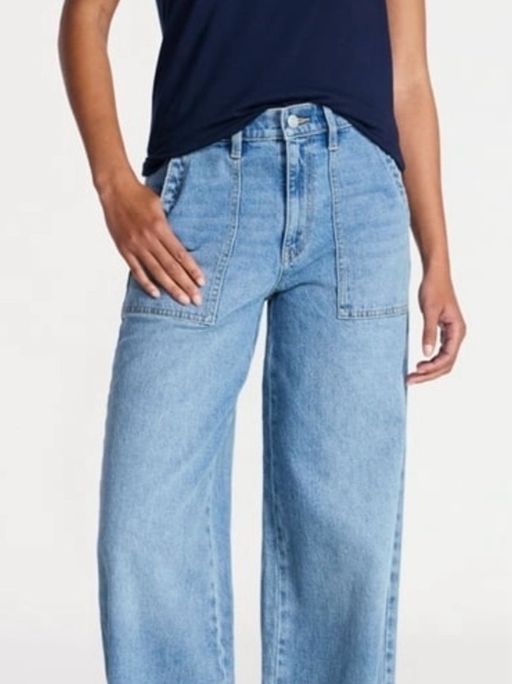 Time & Tru Sz16 Denim Jeans Wide Leg Utility Work Weekend Chic Modern Minimalist